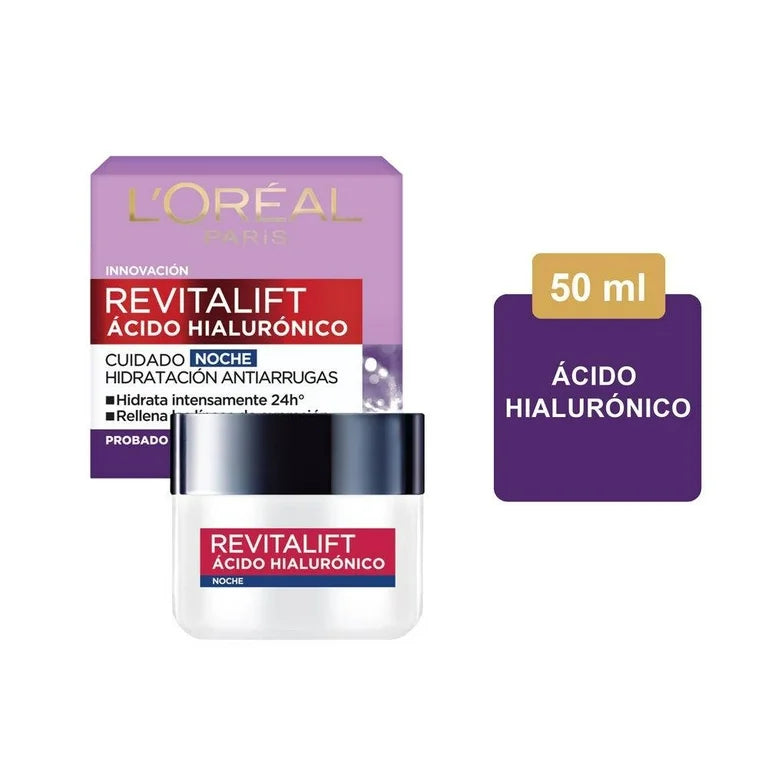 Crema Facial De Noche L'Oréal Paris Revitalift Ácido Hialurónico 50 ml.