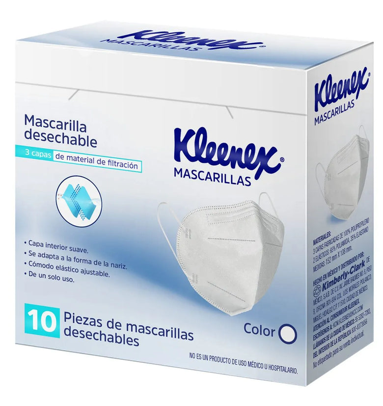 Mascarilla Desechable Kleenex 3 Capas 10 Piezas.