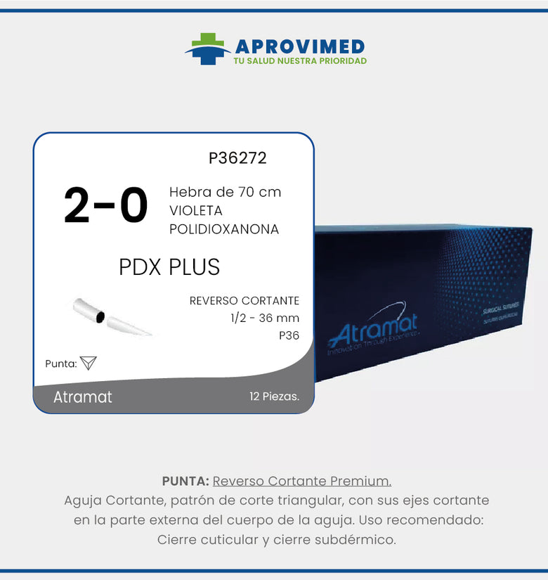 Sutura Absorbible P36, PDX PLUS Atramat 2-0 de 70cm.